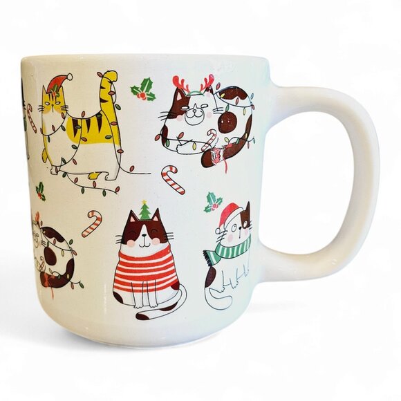 Festive Cat Mug Holiday Ceramic Cup with Adorable Christmas Cat Designs - Picture 1 of 5